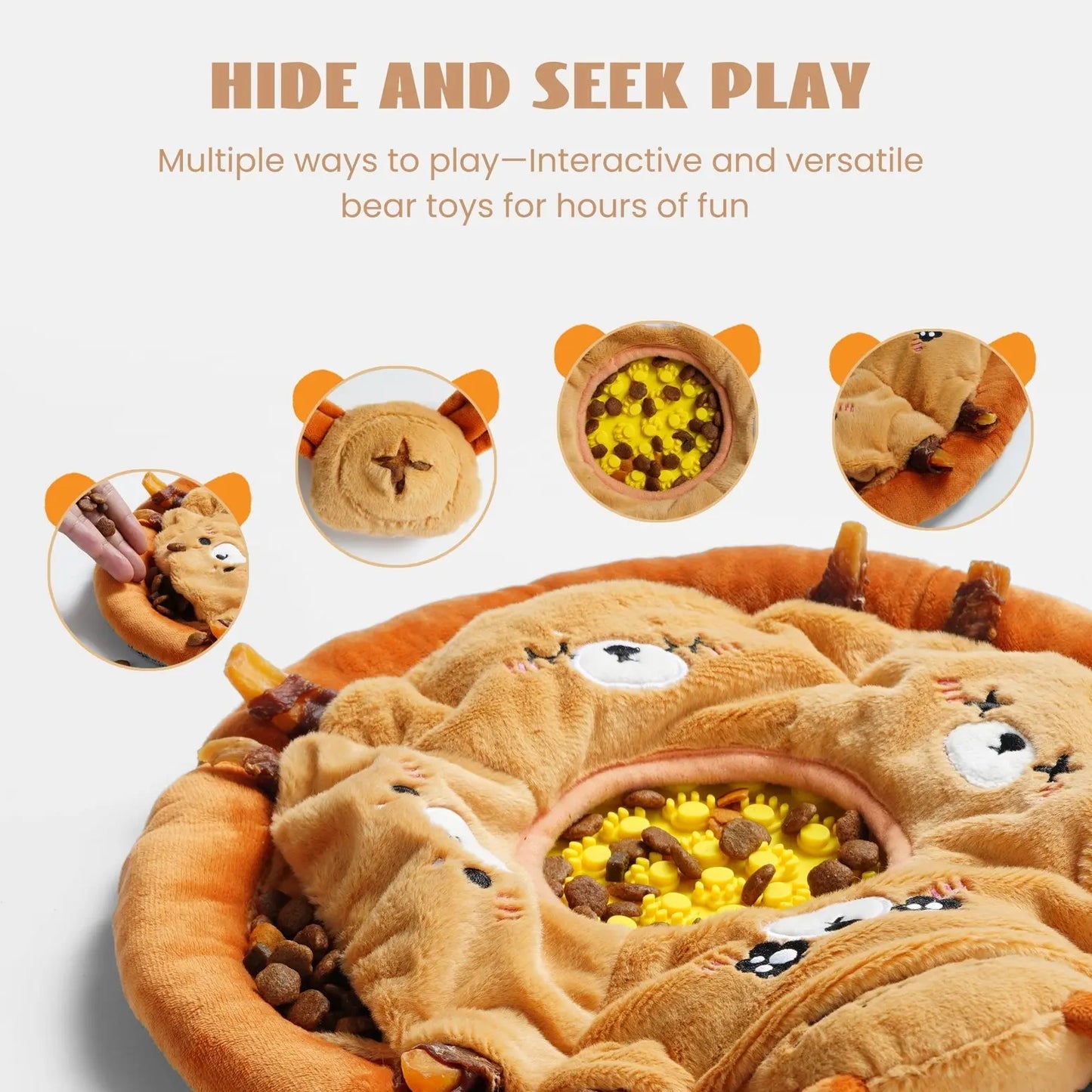 Nocciola 6-in-1 Bear Squeaky Dog Toys for Training & Anxiety Relief Nocciola