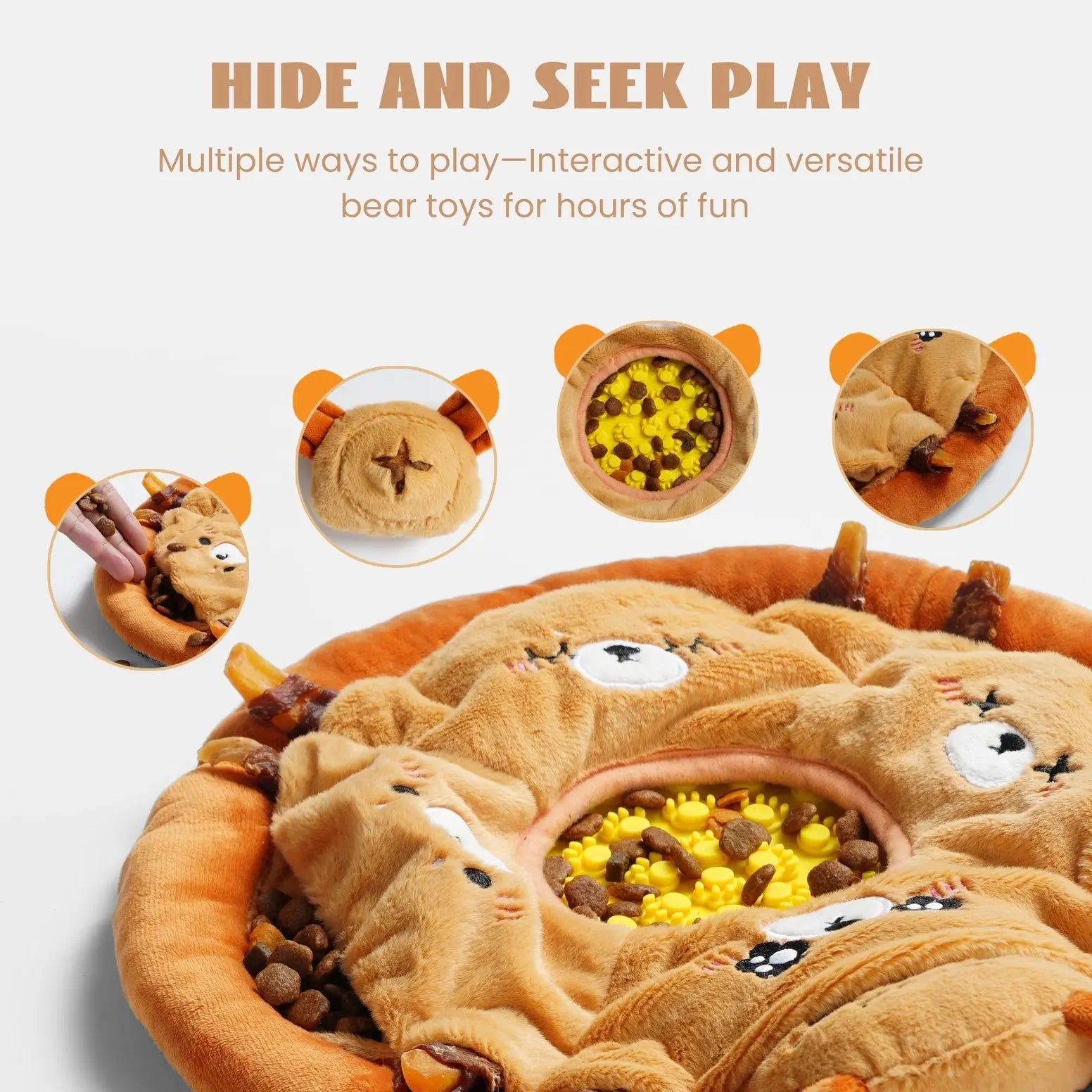 Nocciola 6-in-1 Bear Squeaky Dog Toys for Training & Anxiety Relief Nocciola