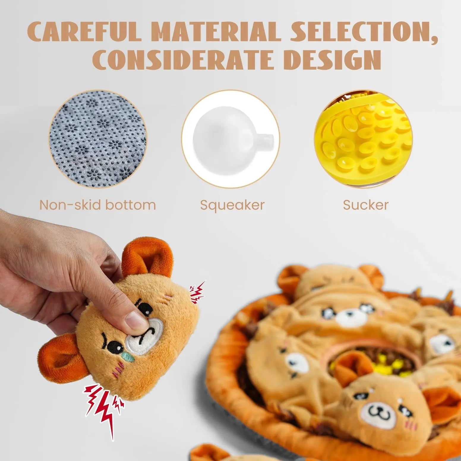 Nocciola 6-in-1 Bear Squeaky Dog Toys for Training & Anxiety Relief Nocciola