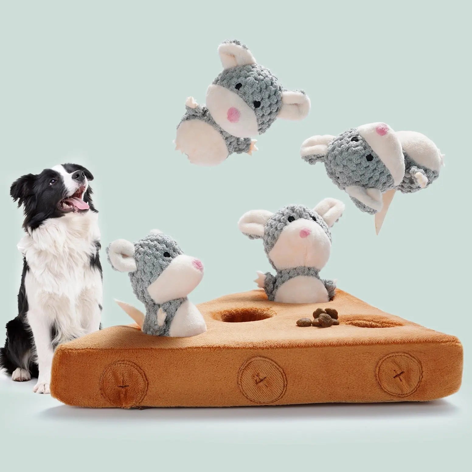 Nocciola Enrichment Toys for Dogs - Squeaky Mouse & Treat Hiding Pockets Nocciola