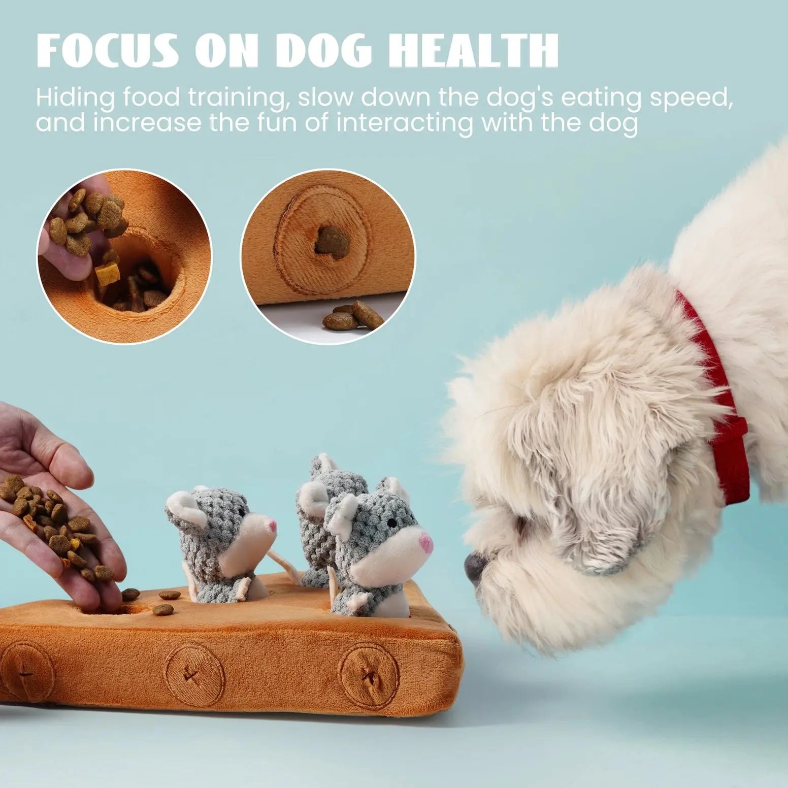 Nocciola Enrichment Toys for Dogs - Squeaky Mouse & Treat Hiding Pockets Nocciola