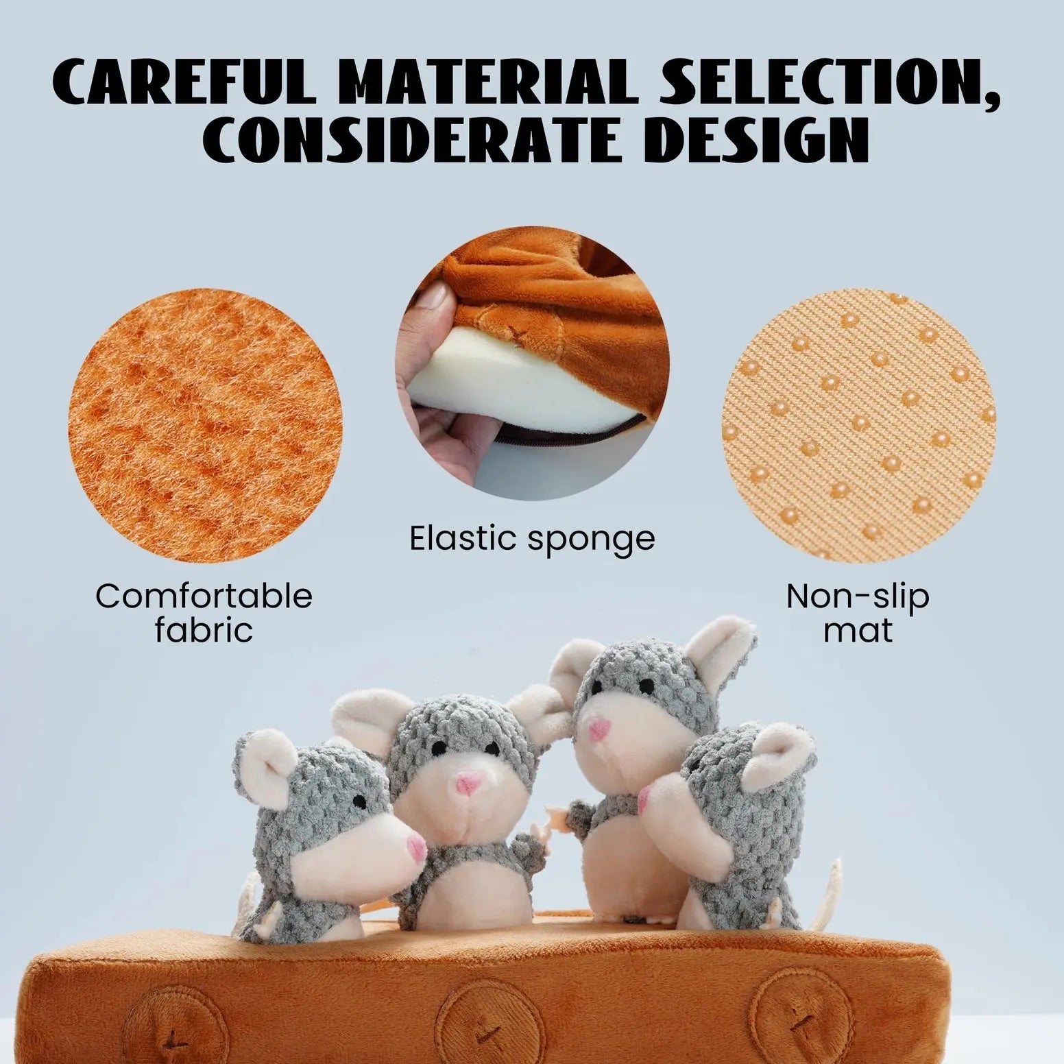 Nocciola Enrichment Toys for Dogs - Squeaky Mouse & Treat Hiding Pockets Nocciola