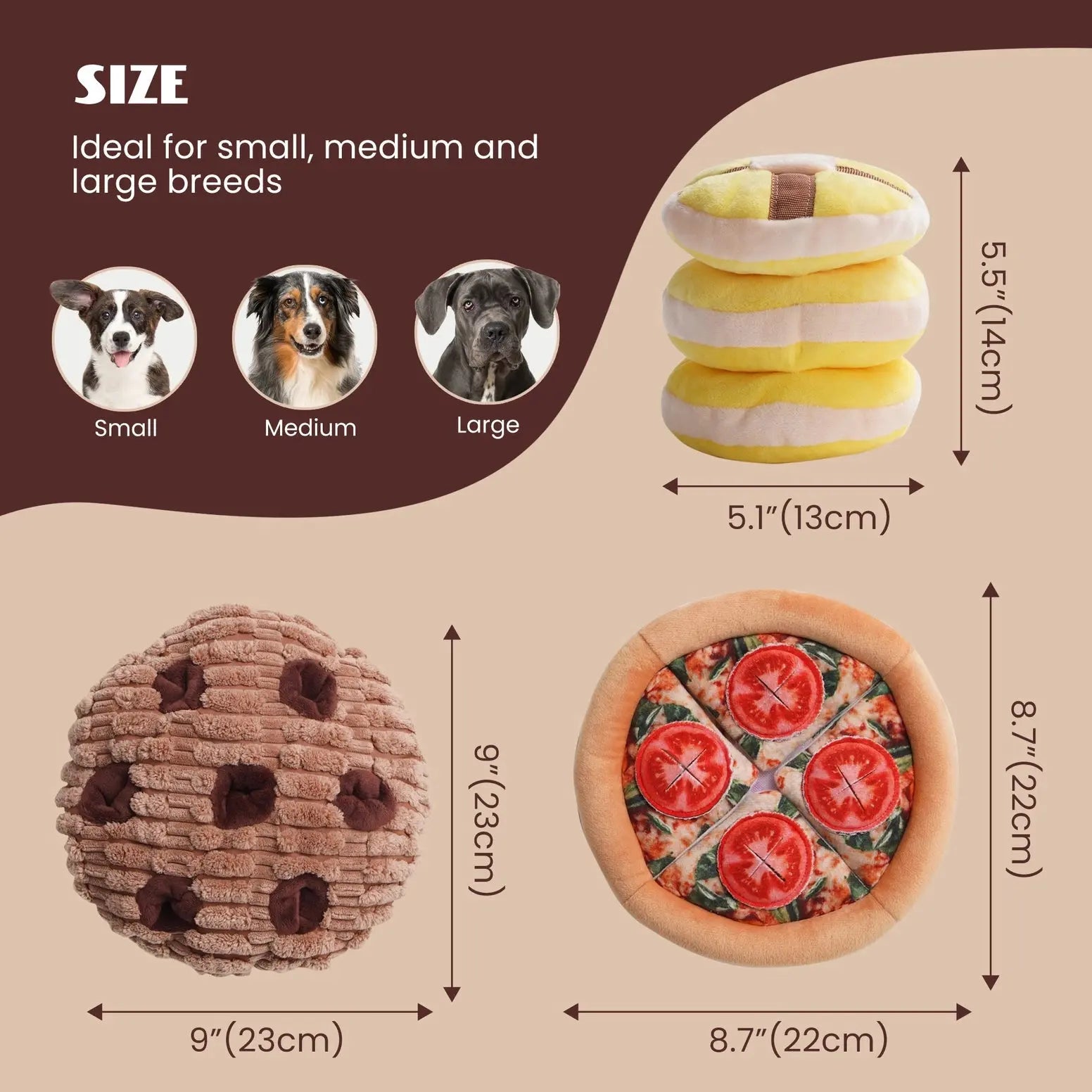 Nocciola Food-Themed Puzzle Dog Toys with Crinkle and Squeak Sounds Nocciola