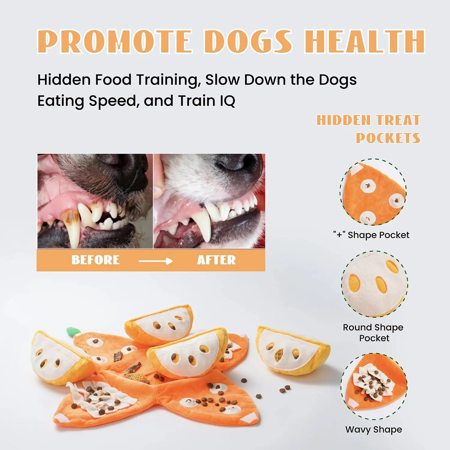 Nocciola Interactive Tangerine Plush Dog Toys with Hidden Surprises Nocciola
