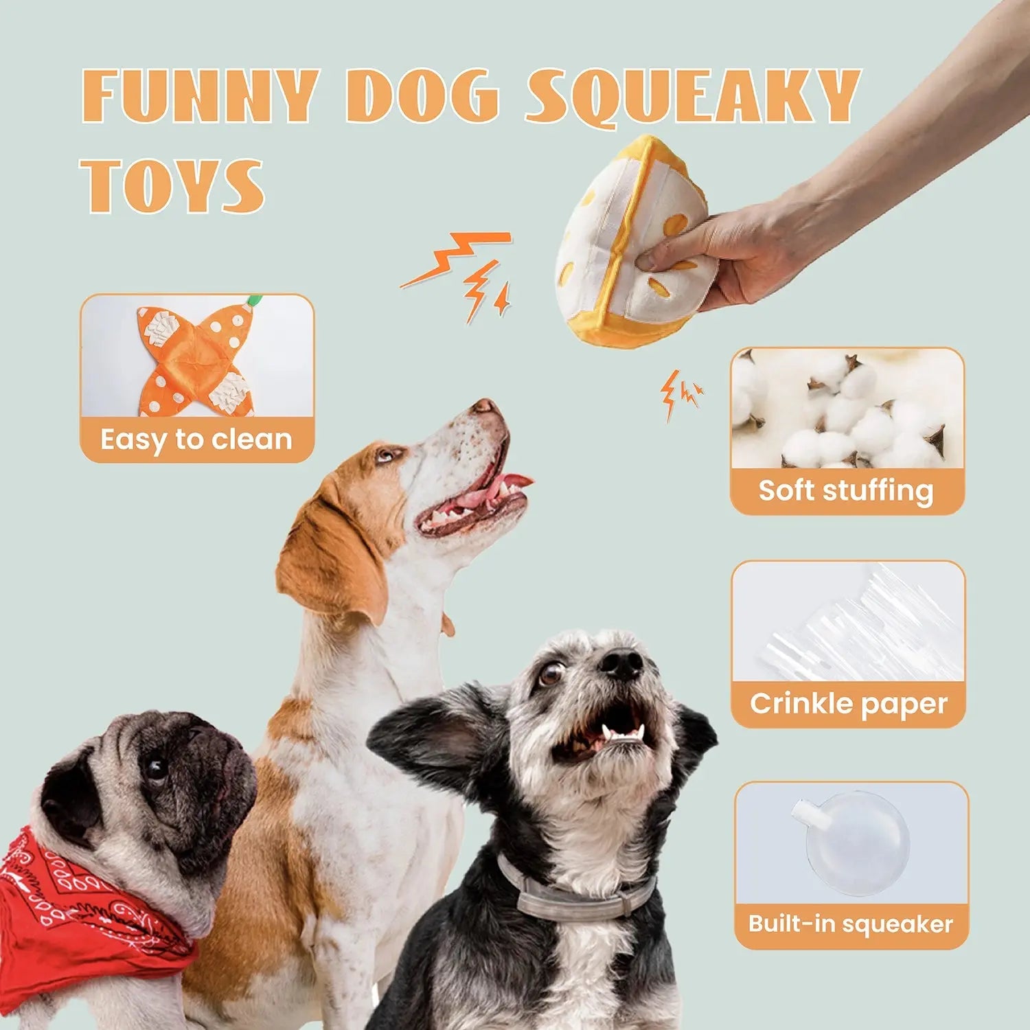 Nocciola Interactive Tangerine Plush Dog Toys with Hidden Surprises Nocciola