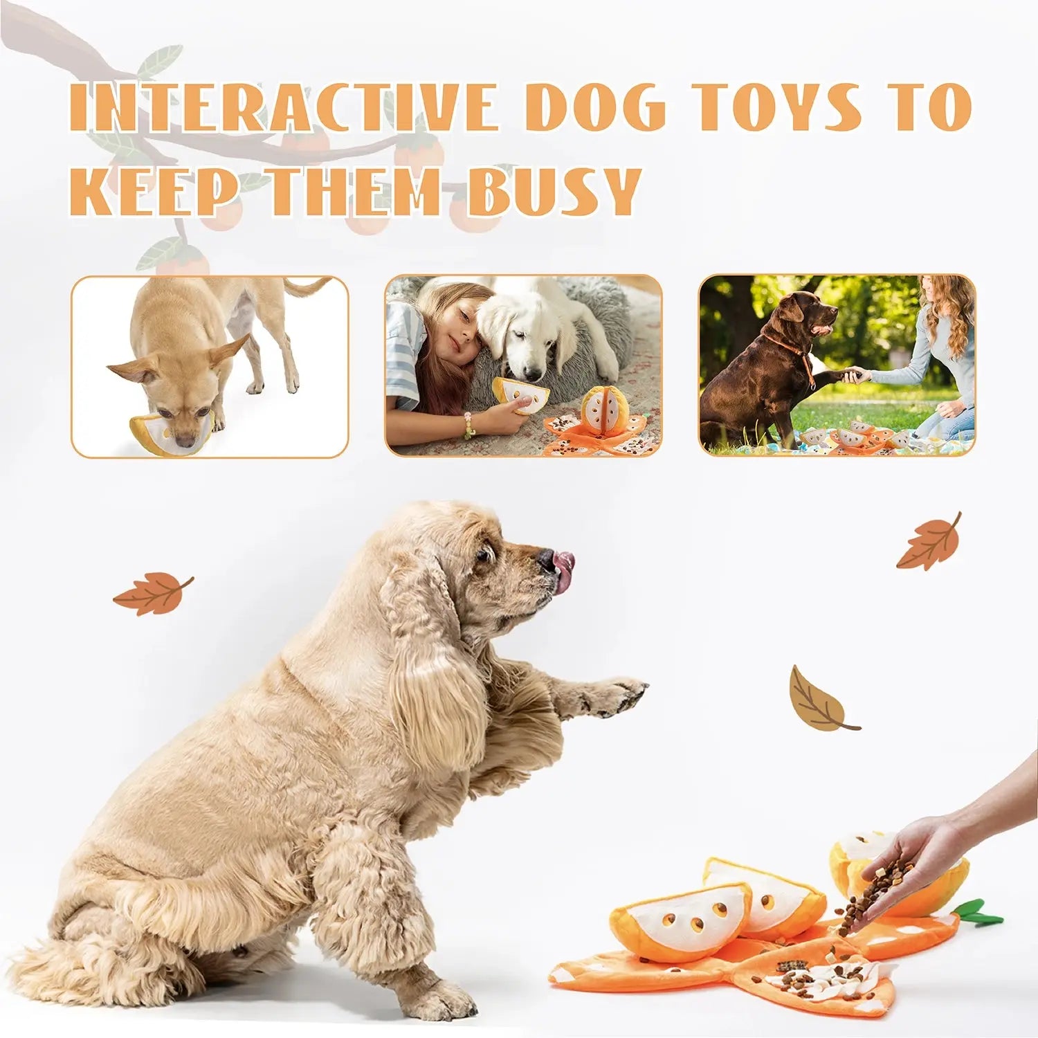 Nocciola Interactive Tangerine Plush Dog Toys with Hidden Surprises Nocciola