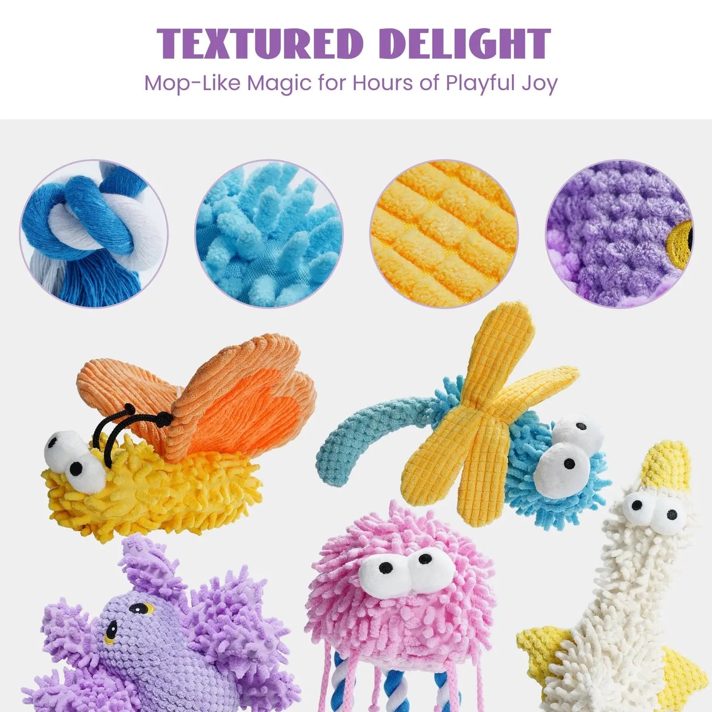 Nocciola Plush Chenille Squeaky Dog Toys - 5 Pack for Durable Fun Nocciola