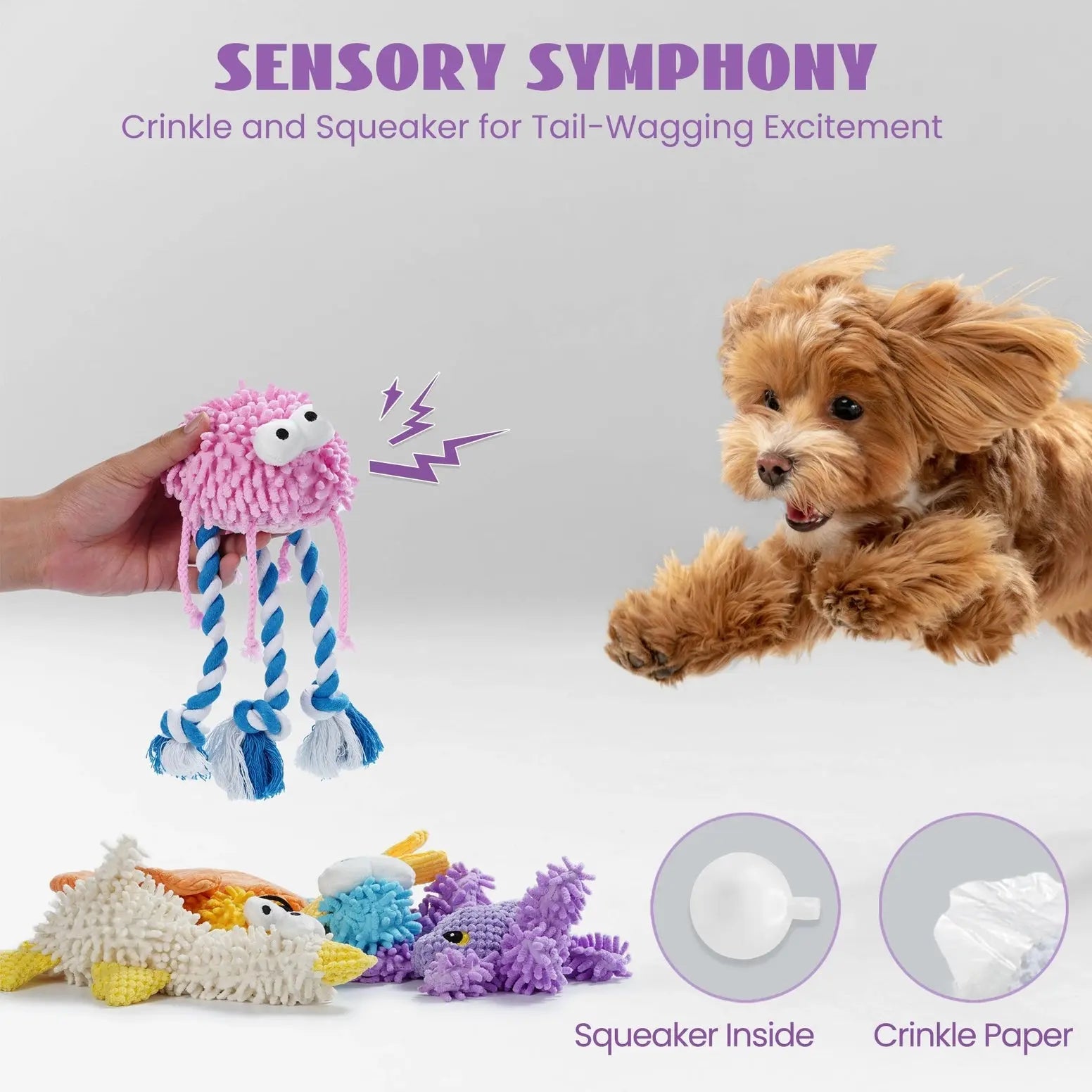 Nocciola Plush Chenille Squeaky Dog Toys - 5 Pack for Durable Fun Nocciola