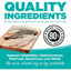 A cutting board holds raw fish fillets and a whole fish. Text highlights “Quality Ingredients,” NutriSource Element Series Classic Catch Grain Free Dry Cat Food—over 80% premium protein, no corn, wheat, soy, or by-products for great taste and less waste.