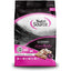 A bag of NutriSource Element Series Scenic Meadow Grain Free Dry Cat Food features black and pink packaging, mountain scenery, and raw meat images, highlighting its high-protein, gut health-focused formula.
