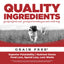 Two dogs run through a grassy field under bold red text: QUALITY INGREDIENTS. Below, NutriSource PureVita LID Pate Grain Free Wet Dog Food is highlighted as nutrient dense, limited ingredient, and promoting less waste and spending.