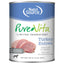 A can of NutriSource PureVita LID Pate Grain Free Wet Dog Food with turkey slices, a dog silhouette, and the product name. The label notes it’s a Limited Ingredient Diet and “powered by Come•Pooch•A postbiotics.”.
