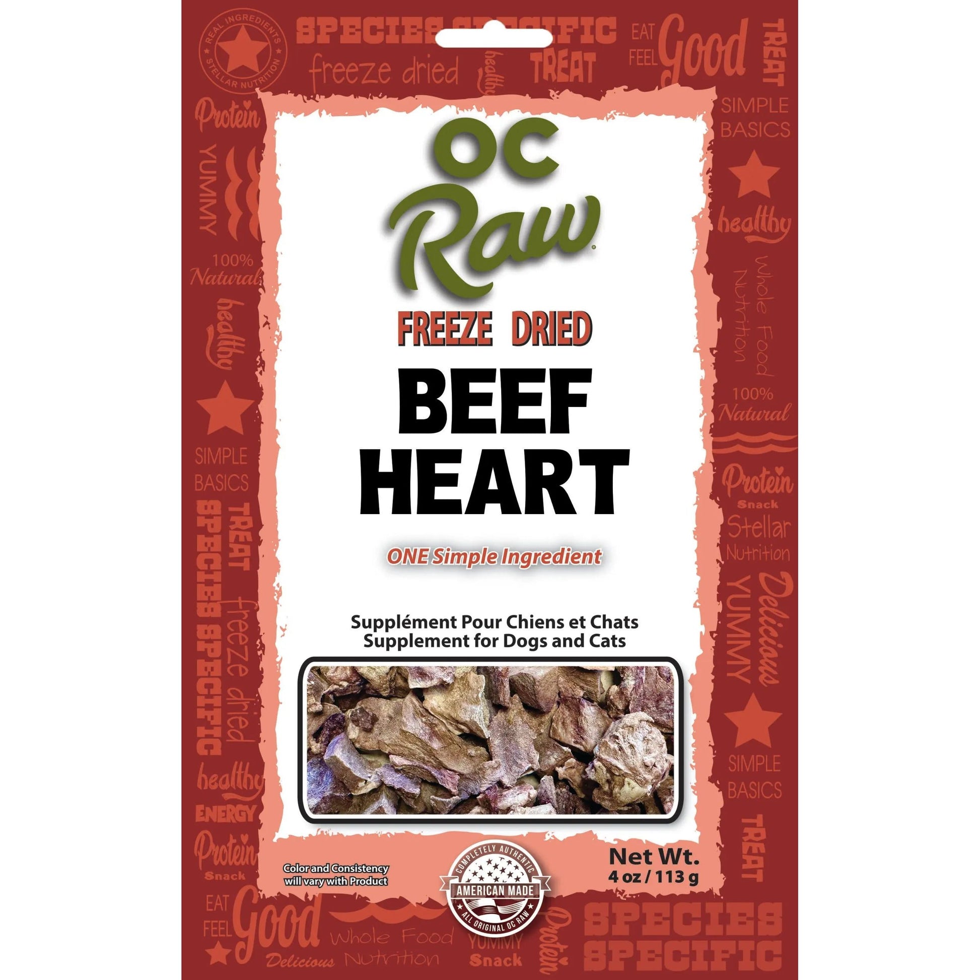 OC Raw Beef Hearts Freeze Dried Dog Treats 4oz OC Raw