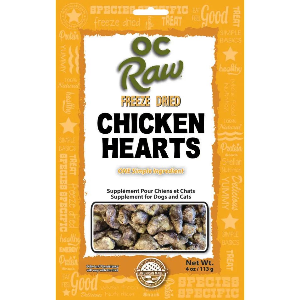 OC Raw Chicken Hearts  Freeze Dried Dog Treats 4oz OC Raw