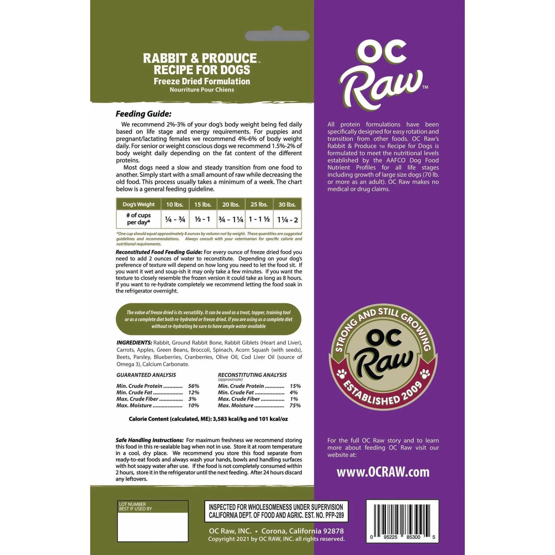 OC Raw Freeze Dried Meaty Rox Rabbit & Produce Sliders Dog Food 14oz OC Raw