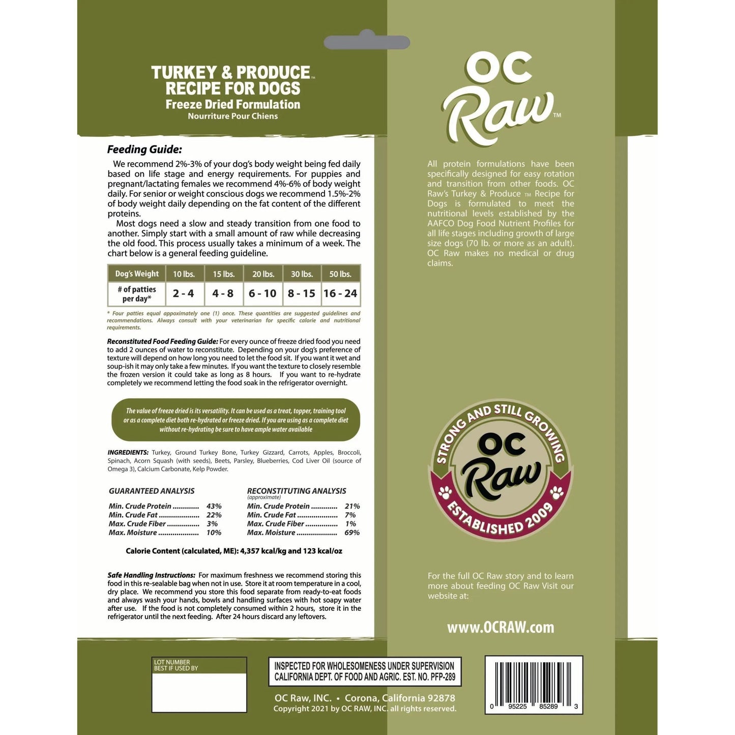 OC Raw Freeze Dried Meaty Rox Turkey & Produce Sliders Dog Food 14oz OC Raw