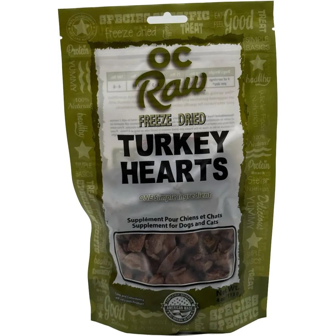 OC Raw Turkey Hearts Freeze Dried Dog Treats 4oz OC Raw