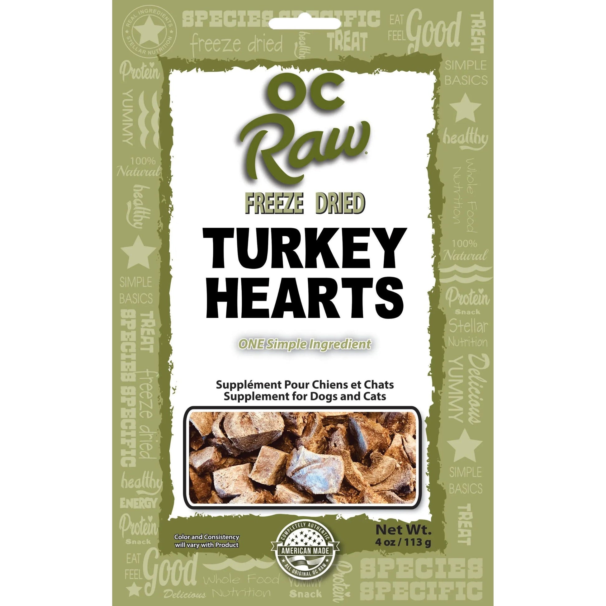 OC Raw Turkey Hearts Freeze Dried Dog Treats 4oz OC Raw