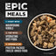 A bowl of ORIJEN Adult High-Protein Poultry Pate with Liver Wet Dog Food sits beside bold, numbered instructions for making an epic meal for pets, all displayed against a dark background.