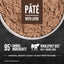 A close-up of ORIJEN Adult High-Protein Regional Red Pate with Liver Wet Dog Food 12ea/12.8 oz in a bowl. Text: “Pâté with liver. 95% animal ingredients. Wholeprey diet—meat, organs, bone. Smooth, easy-to-eat pâté texture. ORIJEN.”.