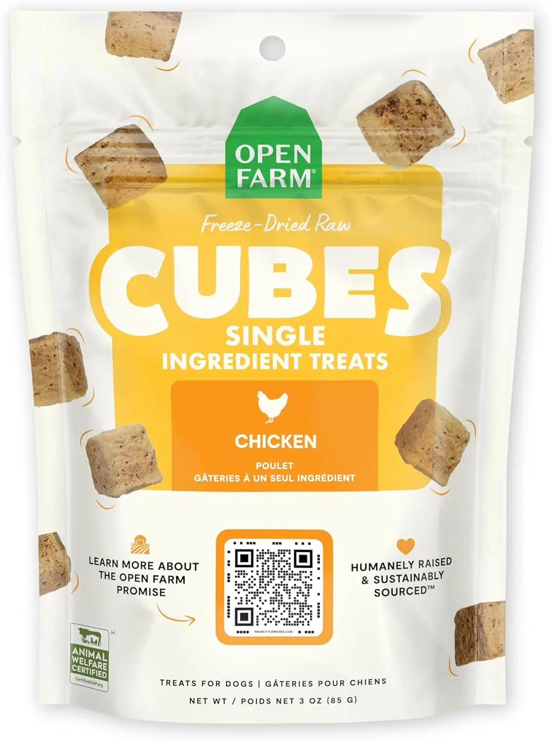 Open Farm Freeze Dried Raw Single Ingredient Chicken Cubes Dog Treats 3 oz Open Farm