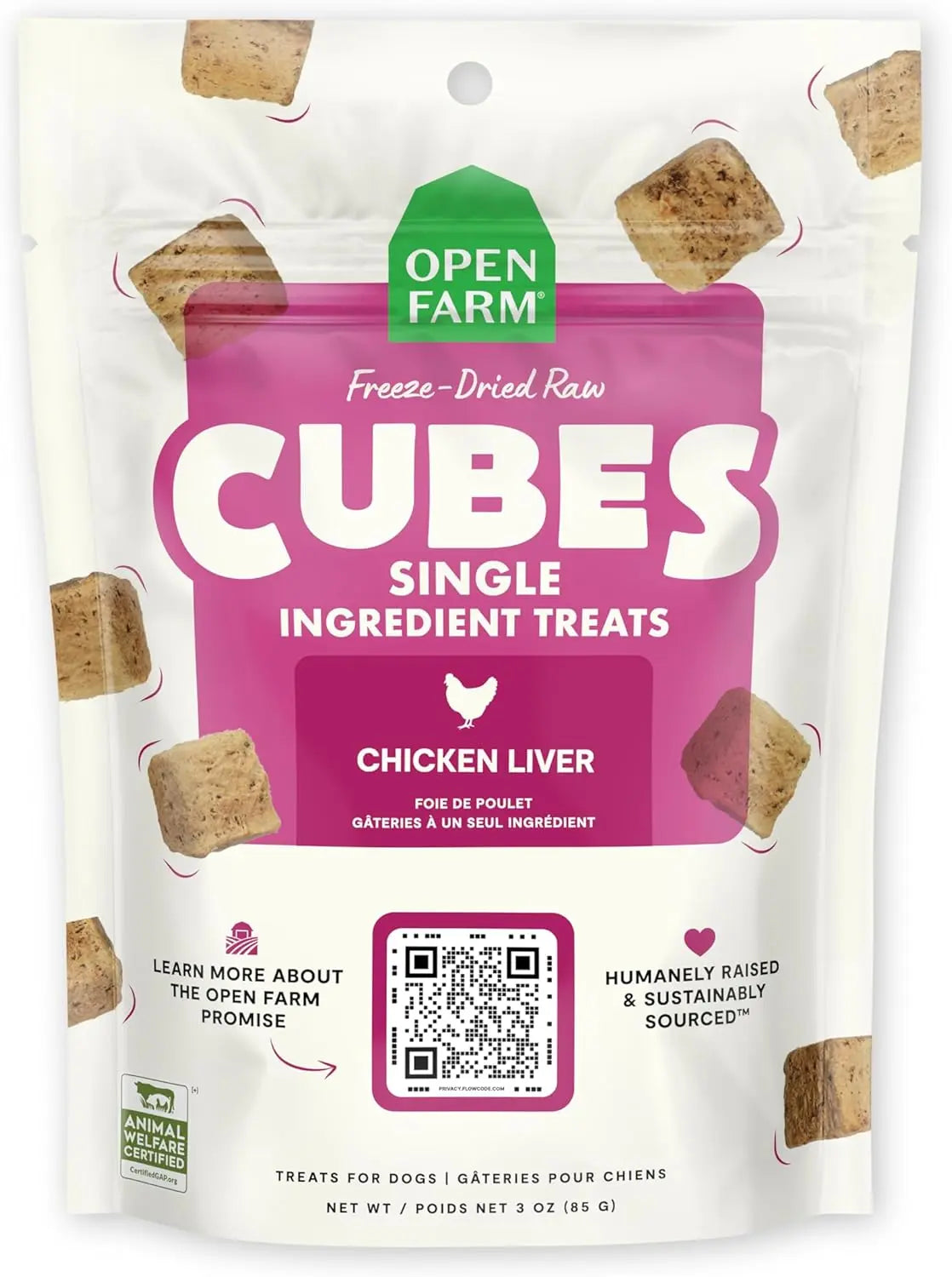 Open Farm Freeze Dried Raw Single Ingredient Chicken Liver Cubes Dog Treats 3 oz Open Farm