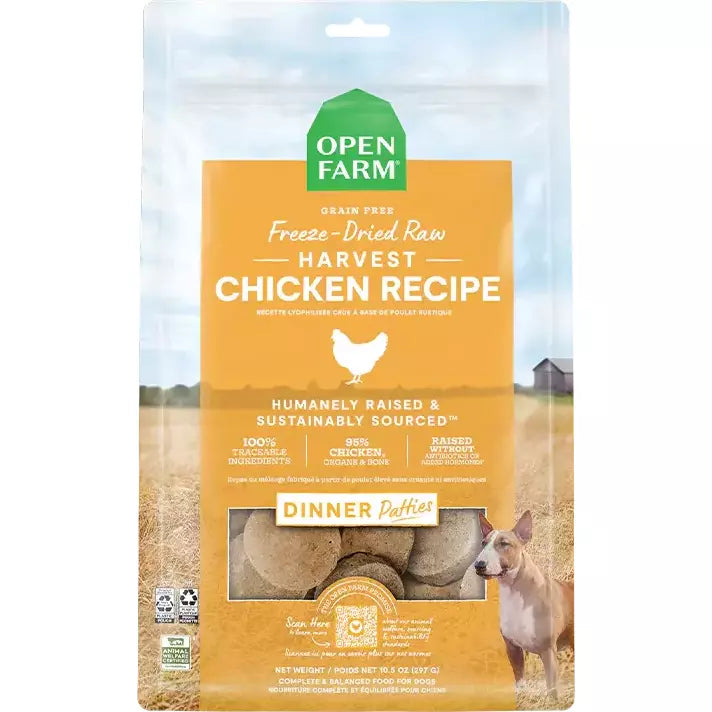 Open Farm Harvest Chicken Freeze-Dried Raw Patties Dog Food Open Farm