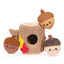 The Hugsmart Pet Oriland Autumn Woofs Acorn Tree Interactive Dog Toys includes three plush, smiling acorns, a textured log with a hole, and colorful leaves for playful fall fun and mental stimulation for your dog.