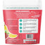 Back of PETIPET Bananas + Strawberries Bites Soft & Chewy Dog Treats 5 oz package displays ingredient details, nutrition info, and features like 100% plant-based, human grade, organic ingredients—only five total. Illustrated fruit/icons highlight simplicity.