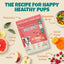 PETIPET Bladder Booster Cranberry Chews for Dogs 7oz, shown with apple, grapefruit, cranberry, carrot puree, and veggie broth, feature probiotics and citrus fiber to support urinary and kidney health in a plant-based treat.