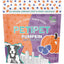 A vibrant 5oz bag of PETIPET Pumpkin Fruit + Veggie Bites, gluten-free adult soft & chewy dog treats made with human-grade, plant-based ingredients. The packaging shows a pumpkin, blueberries, and a playful dog illustration.
