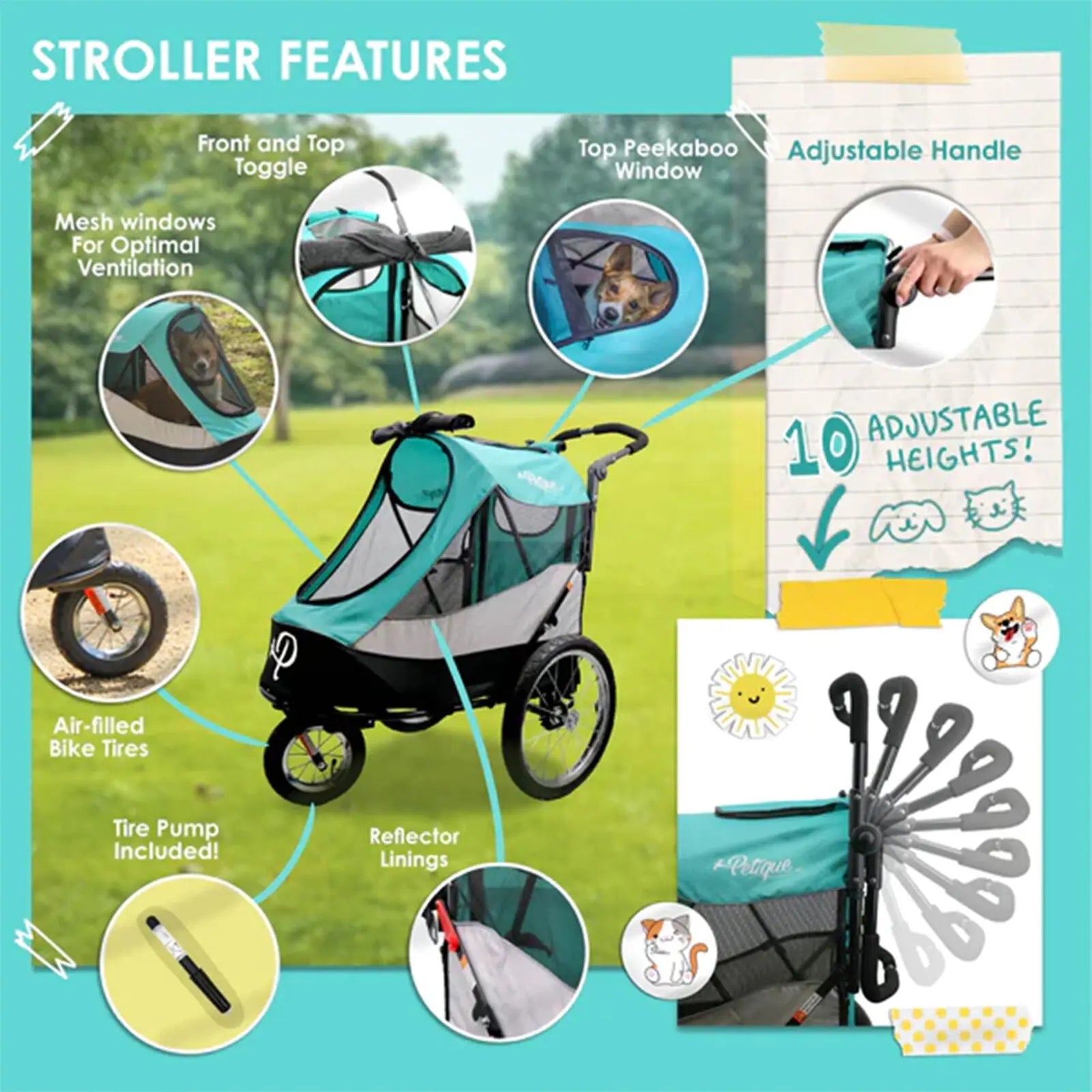 Petique Trailblazer Medium-Sized Ventilated Pet Jogger Dog or Cat Stroller Petique