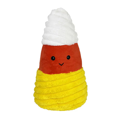 The Petlou Candy Corn Squeaky Plush Dog Toy features a cute face and soft, textured plush in white, orange, and yellow. Perfect for gentle cuddles and playtime, this toy from Petlou is sure to delight your pup.