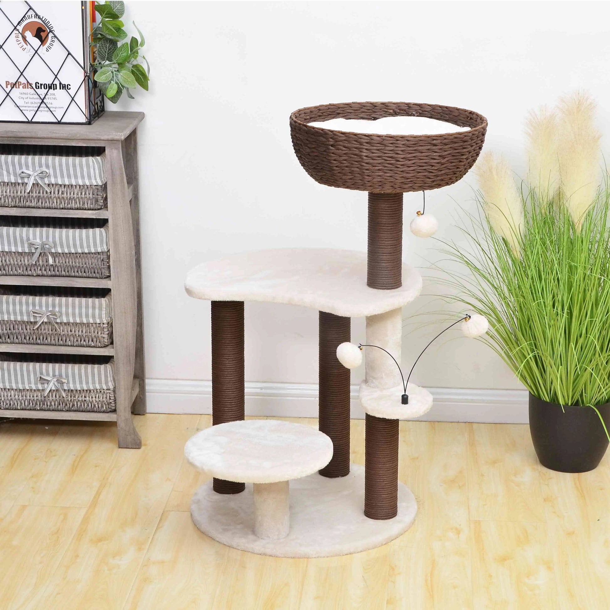 Petpals Quartz 5 Level Cat Tree with 4 Scratching Posts and Handwoven Basket PetPals Group