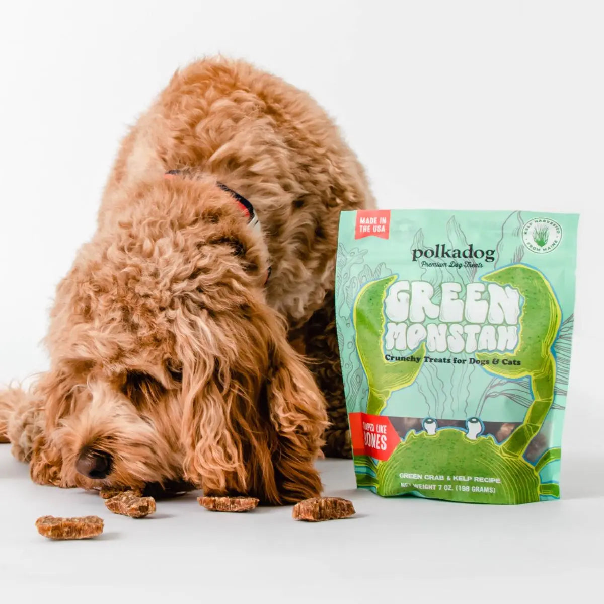 Polkadog Pouch: Green Monstah (Bone Shaped) Dog Treats- 7oz Polka Dog