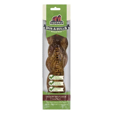 Redbarn Pet Products Hickory BBQ Dur-A-Bulls Braid is a large, rawhide-free dog chew with limited ingredients—no artificial additives—for a natural, digestible treat your dog will love.