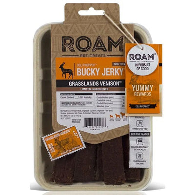 Roam Bucky Jerky Grasslands Venison Dog Treats 5oz Roam