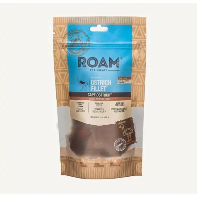 Roam Pet Ostrich Fillet Limited Ingredient Treats for Dogs 1.5oz Roam