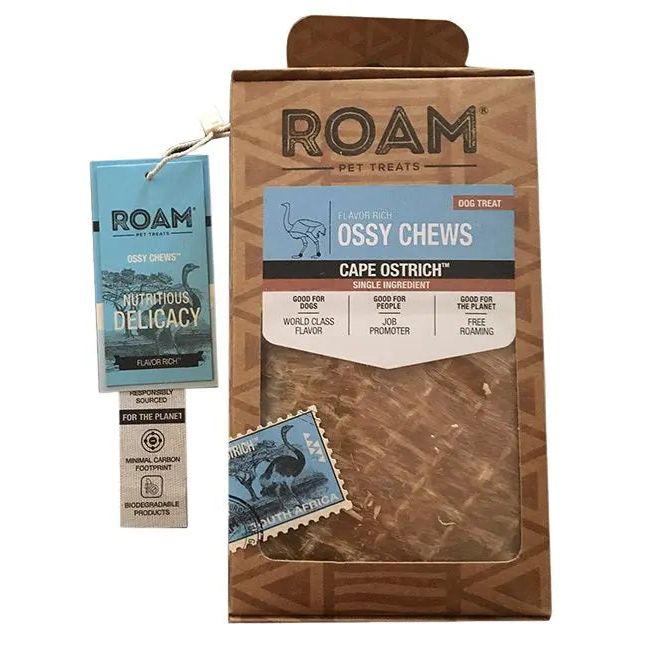 Roam Pet Treats Long Lasting Ossy Chews Ostrich Chews for Dogs 3oz Roam