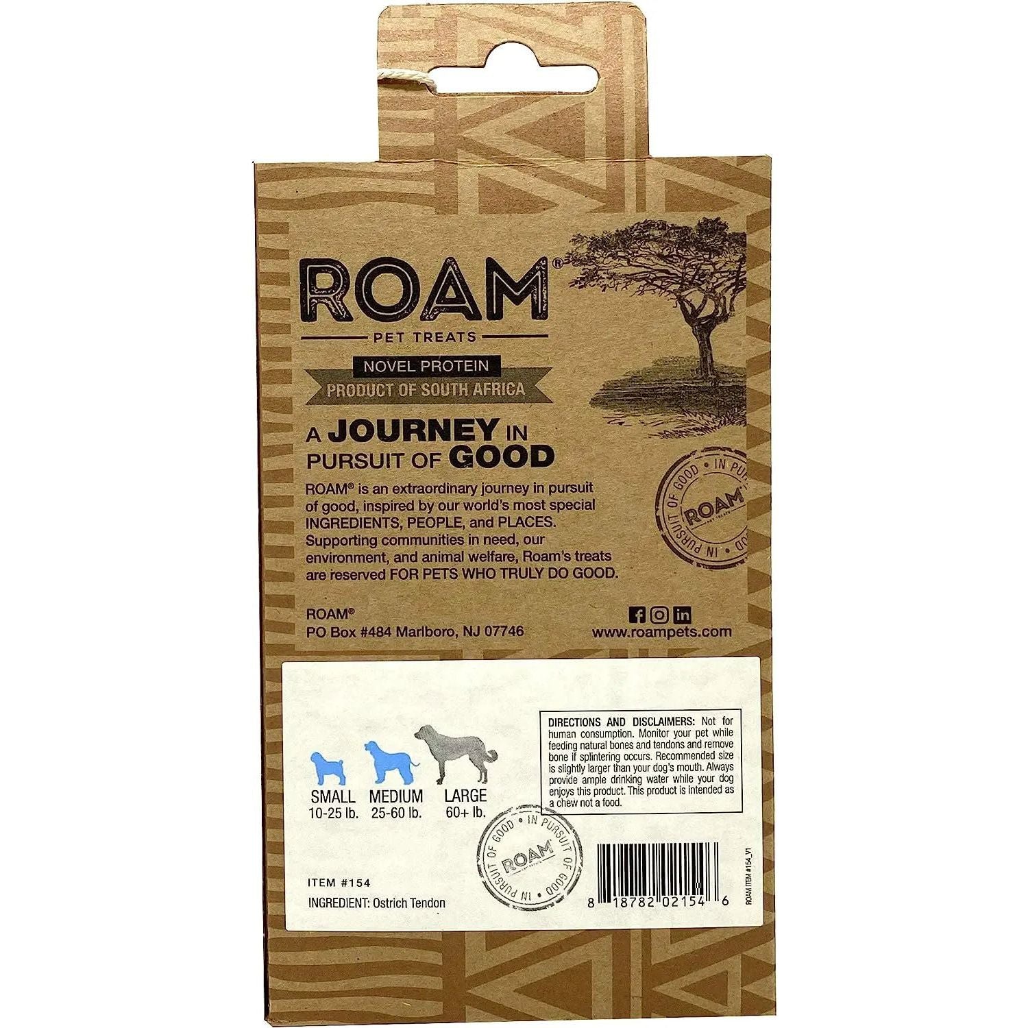 Roam Pet Treats Ossies Ostrich Tendons Chews for Dogs 3oz Roam