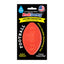 Packaging for Ruff Dawg Football Tough Rubber Dog Chew Toy by Ruff Dawg shows an orange solid rubber football with text: “for dogs up to 40 lbs,” “lifetime guaranteed,” “crazy bouncing!,” and “ultra-durable floating dog toy.”.