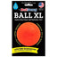 Packaging for Ruff Dawg, Ball Tough Dog Chew Toy by Ruff Dawg, a durable orange rubber ball for dogs 40 lbs+, made in the USA. Floats, bounces, and backed by a lifetime guarantee.