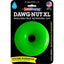 The Ruff Dawg Dawg Nut Tough Dog Chew Toy is a bright green, durable rubber donut displayed in black packaging emphasizing its indestructibility, floatability, lifetime guarantee, and the Ruff Dawg brand.