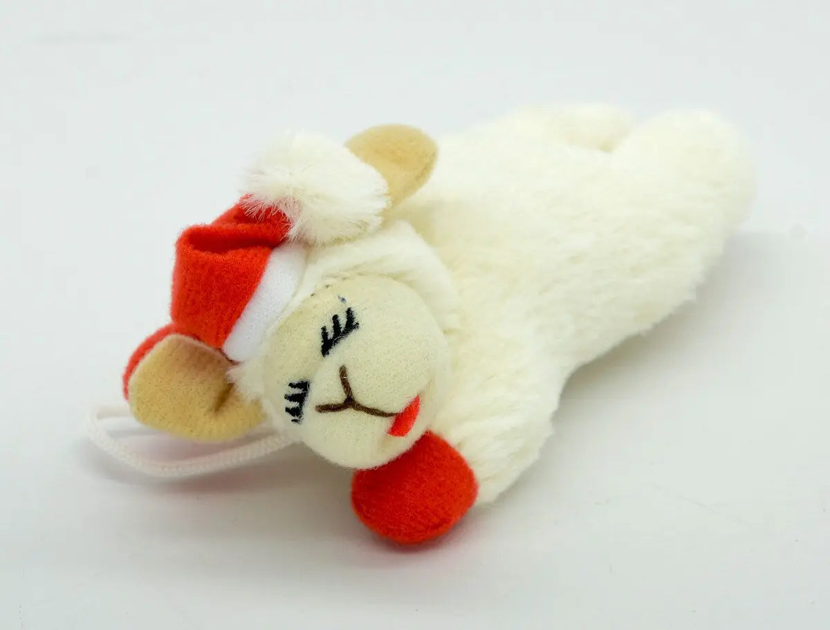 Multipet Holiday Lamb Chop w/ Santa Hat Cat Toy 4" Multipet