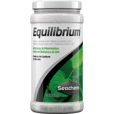 A 300g (10.5 oz) container of Seachem Laboratories Equilibrium Plant Supplement, perfect for restoring GH and mineral content in RO water or planted tanks, with no sodium or chloride per the label from Seachem Laboratories.