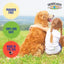 A young girl hugs a golden retriever on grass. Three starburst labels highlight Long-Lasting Odor Control, 100% Dog Safe, and Made in the USA. The Showseason logo appears top right. Product: Showseason Lavender Flowers Pet Cologne.
