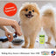 A smiling Pomeranian is groomed on a table with scissors and a brush. In the foreground is Showseason Pacific Breeze Pet Cologne, providing long-lasting odor control. Groomer approved! Making every season a Showseason® since 1998.