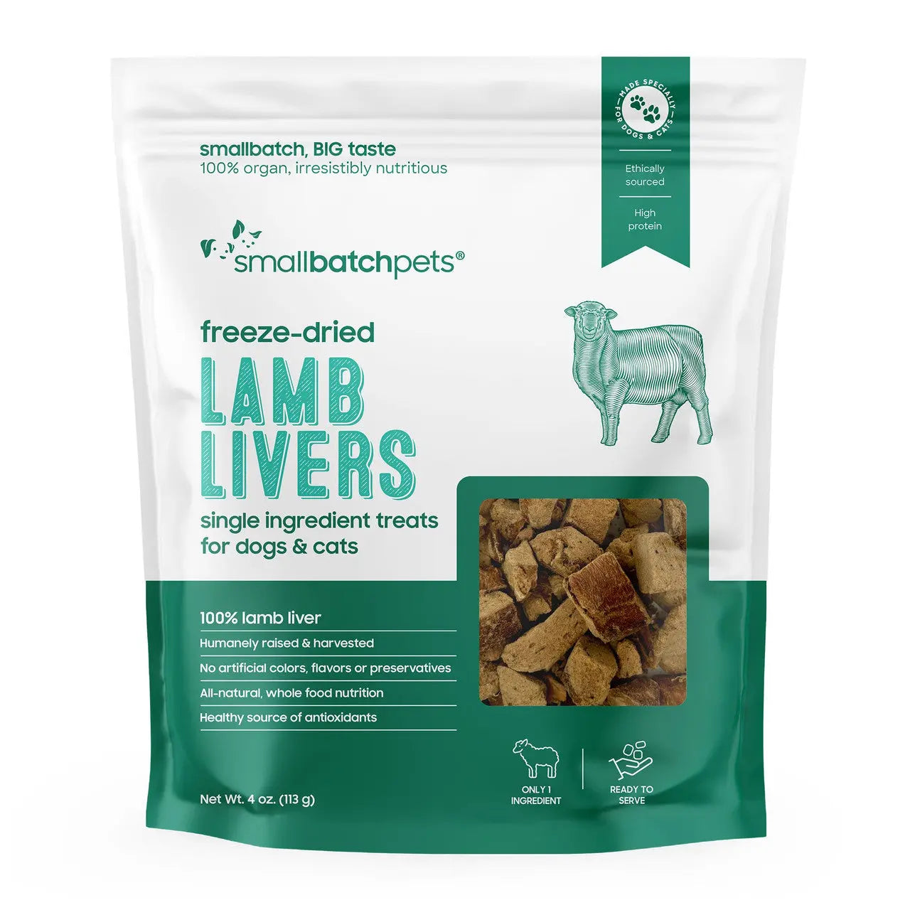 Smallbatch Freeze Dried Lamb Liver Dog & Cat Treats 4oz Smallbatch