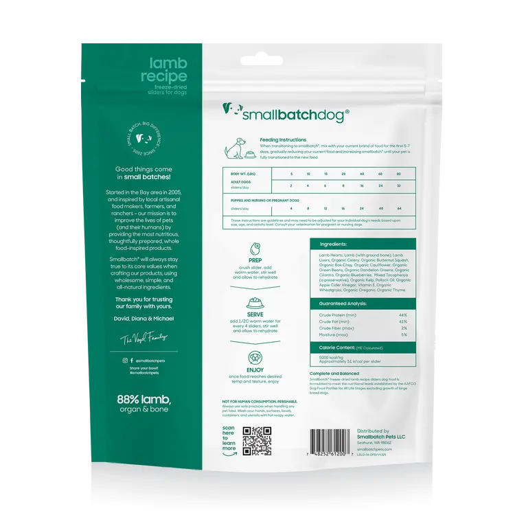 Smallbatch Lamb Recipe Sliders Freeze-Dried Dog Food 25oz Smallbatch