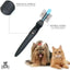 The Talis Us Double Sided Dog Grooming Brush for Shedding, shown above a Yorkshire Terrier and an orange cat, features a non-slip handle and dual sides. The Talis Us logo appears in the corner.